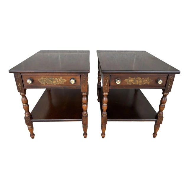 Hitchcock Harvest Maple Single Drawer Side/End Tables - A Pair For Sale
