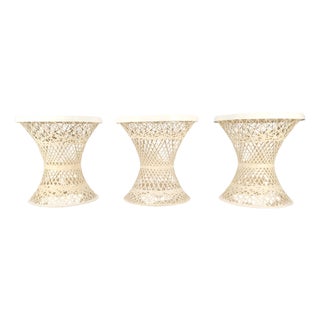 Set 3 Spun Fiberglass Molded Stone Textured 21" Round Top End Side Table Woodard For Sale