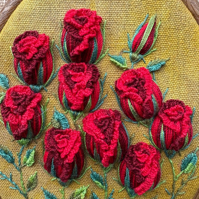 3d Rose Stumpwork Embroidery Art, Framed Botanical Sculpture, Handmade Floral Wall Decor For Sale In Los Angeles - Image 6 of 12