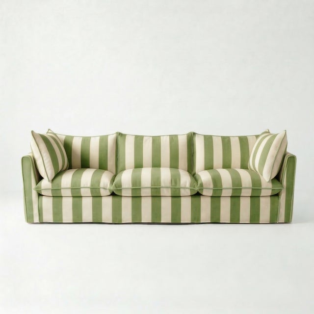 Not Yet Made - Made To Order Sophie Conran Coco 4 Seater Sofa - Spring Green Stripes with Knife Edge Cushion For Sale - Image 5 of 5