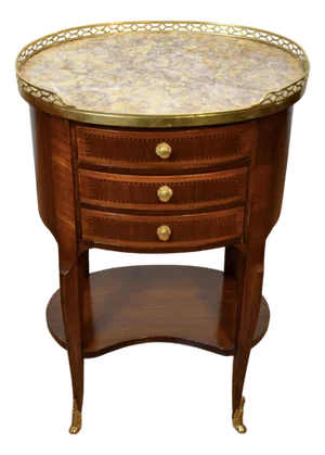 1910 French Louis XV Mahogany Inlay Marble Top Nightstand Bedside Table