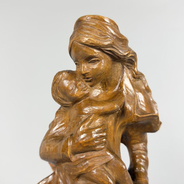 Wood Madonna with Child in Wood Carved Wood, 1950s For Sale - Image 7 of 12