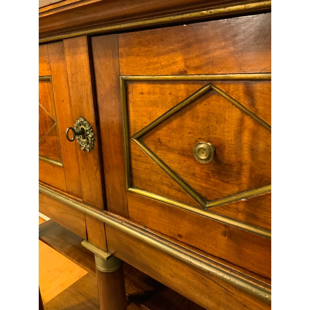 Early 19th C. French Empire Mahogany & Brass Cabinet, Faux-Marble Top For Sale - Image 9 of 14