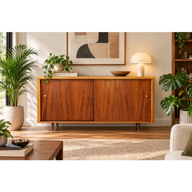 Vintage Walnut Credenza For Sale In Los Angeles - Image 6 of 16
