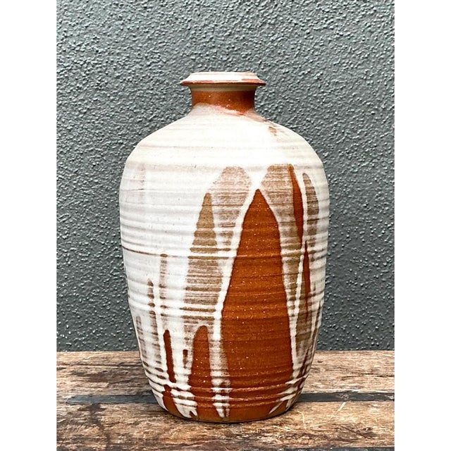 Terra Cotta Vintage Abstract Ceramic Vessel For Sale - Image 8 of 12