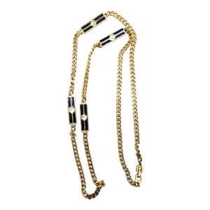 Vintage 1980s Signed Givenchy Goldtone & Black Enamel Sautoir Necklace