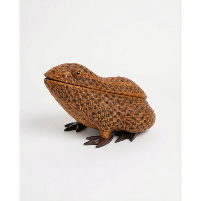 1970s Vintage Woven Wicker Frog Storage Box For Sale - Image 5 of 6