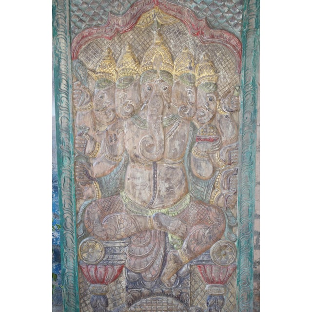 Embodying divine craftsmanship, this vintage Panchmukhi Ganesha wall sculpture captures the sacred presence of Lord...