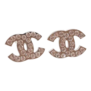 Chanel Classic Silver CC Crystal Medium Piercing Earrings - 2 Pieces