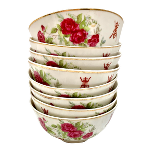 Vintage Asian Porcelain Ceramic Rice or Soup Bowls, Set of Eight