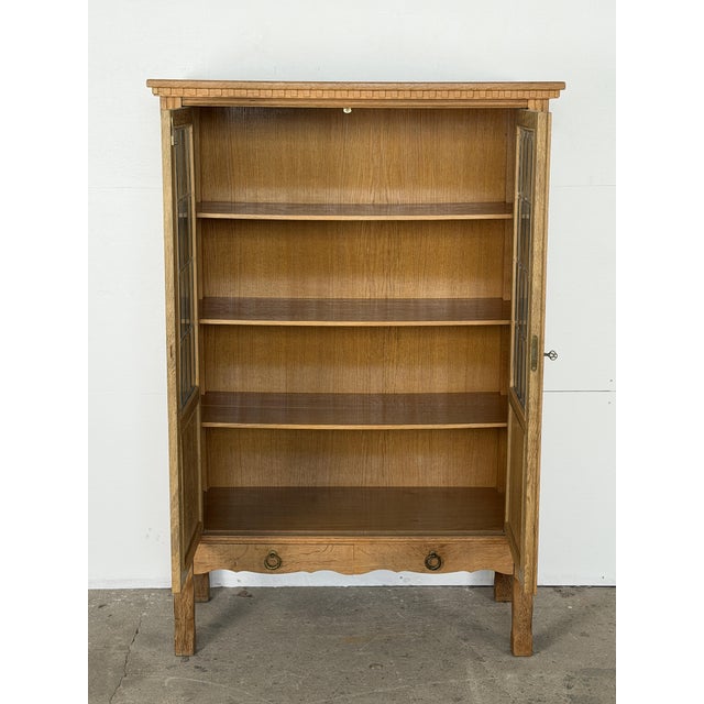 Mid-Century Modern Danish Oak Display Cabinet with Leaded Glass Doors, 1960s For Sale - Image 10 of 14