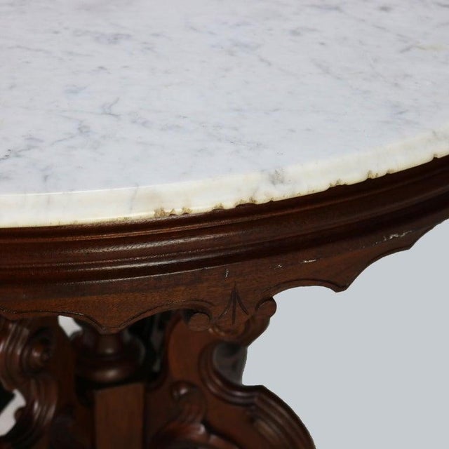 Wood Antique Brooks Victorian Renaissance Revival Carved Walnut Table C1880 For Sale - Image 7 of 12