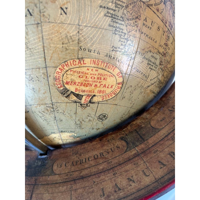 Merzbach and Falk Physical and Political Library Globe in Mahagony Stand With Compass Base For Sale - Image 9 of 9