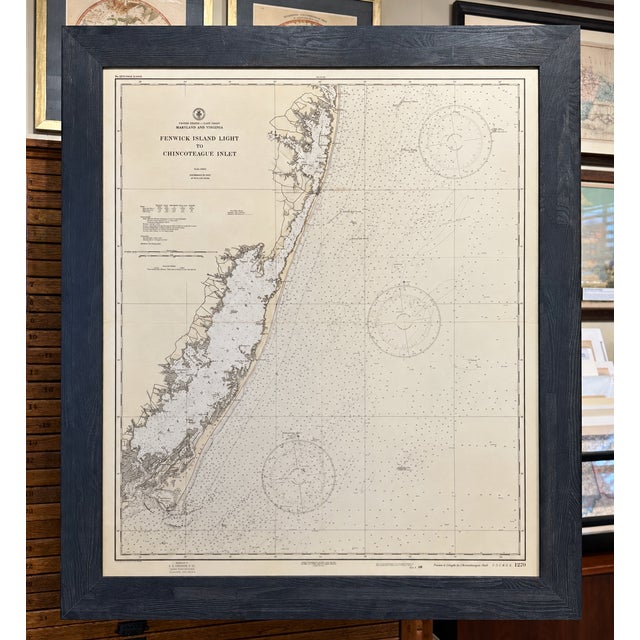 1940s Maryland and Virginia Fenwick Island Light to Chincoteague Inlet - 1944 Nautical Map - Custom Framed For Sale - Image 5 of 5