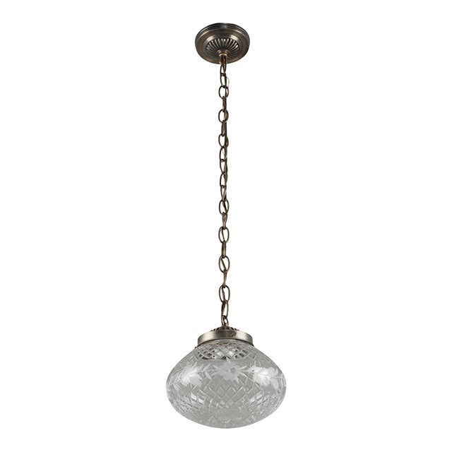 Mid 20th Century Restored Traditional Etched Glass Globe Pendant Light For Sale