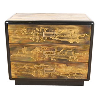 Bernhard Rohne for Mastercraft Acid Etched Brass Chest of Drawers, 1970s For Sale