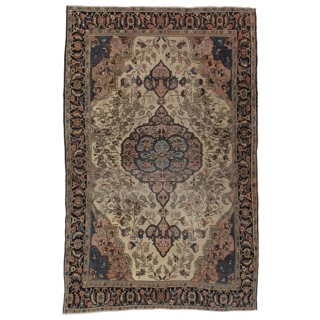 Antique Farahan Sarouk Rug, Handmade Oriental Rug, Ivory, Lt Blue Navy Very Fine For Sale - Image 18 of 18