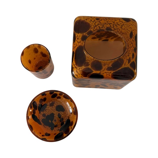 1990s Labrazel Tortoise Murano Glass Tissue Cover, Tumbler & Soap Dish, Italy, Set of 3 For Sale - Image 4 of 11