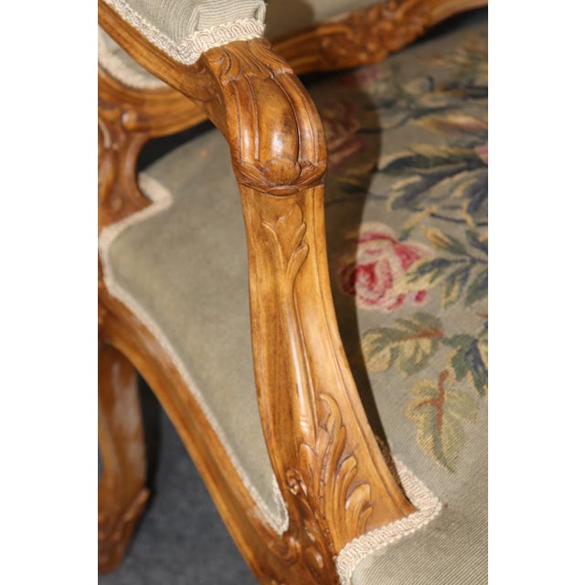 Wood Pair Antique French Louis XV Style Aubusson Armchairs For Sale - Image 7 of 14