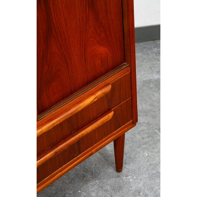 Mid Century Danish Cabinet Highboy Solid Teak Denmark Drawer Sliding Doors Shelf For Sale - Image 9 of 12