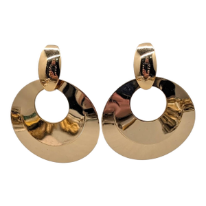 Vintage 1970s Signed Napier Huge Modernist Goldtone Hoop Clip Earrings-2 Pieces