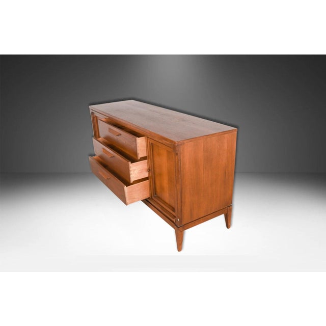 Brown Mid Century Walnut Credenza Dresser Bassett For Sale - Image 8 of 13