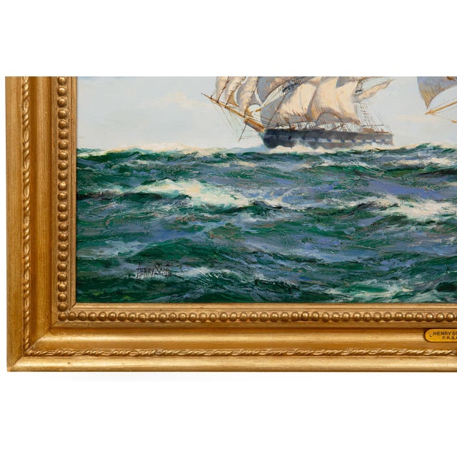 Wood Fine Maritime Seascape Painting of American Clipper Ships by Henry Scott For Sale - Image 7 of 15