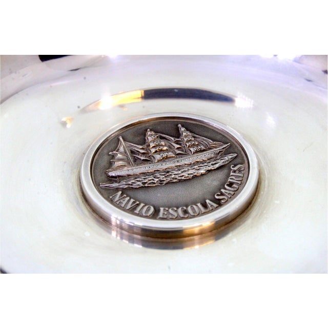 Silver Ashtray with Cord-Shaped Surrounding Frieze, Cigarette Holders and Central Sagres Training Ship Relief For Sale - Image 5 of 8