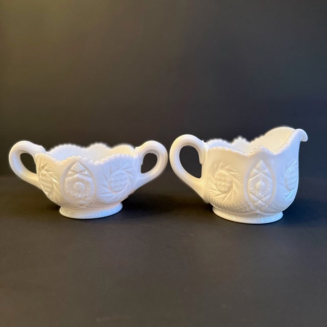 Farmhouse 1950s Westmoreland White Milk Glass Cream and Sugar Set For Sale - Image 3 of 8
