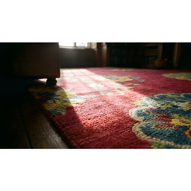 1930s Pink Blush Floral Modern Antique Chinese Art Deco Rug 8' 9" X 11' 4" Handknotted Wool Carpet For Sale - Image 9 of 9