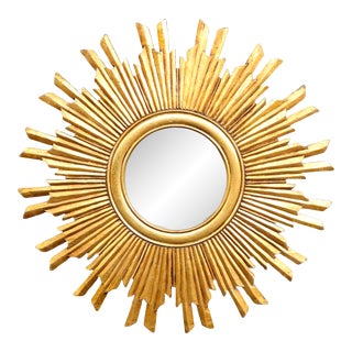 Mid Century Gilded Sunburst Mirror For Sale