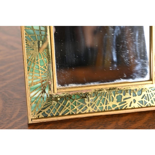 Tiffany Studios New York Pine Needle Bronze and Slag Glass Framed Vanity Mirror For Sale In South Bend - Image 6 of 11