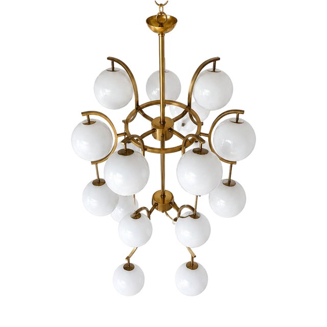 White Glass Sphere Pendant Light, 1980s For Sale