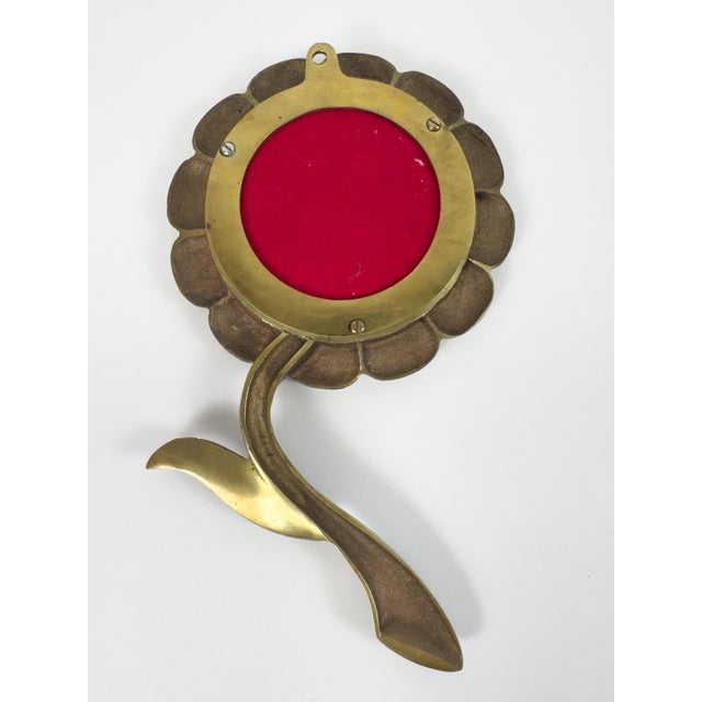 Vintage Brass Floral Hand Mirror With Red Glass Cabochons, Art Nouveau Style For Sale - Image 10 of 13
