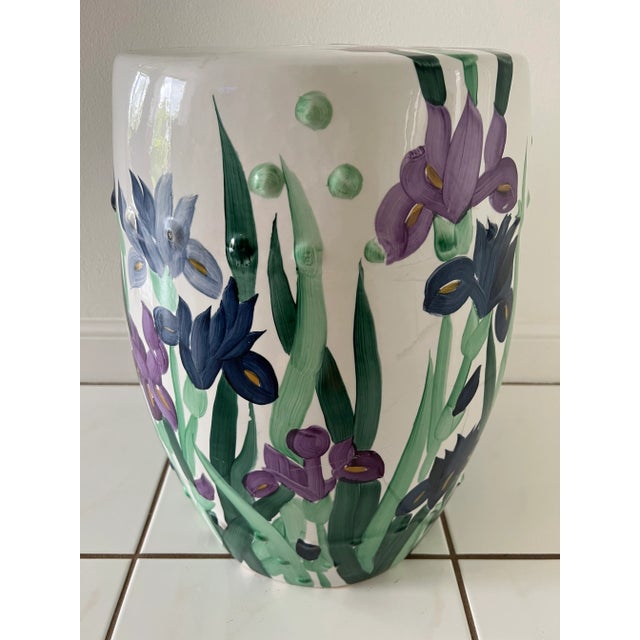 Hand Painted Garden Stool With Irises For Sale - Image 11 of 12