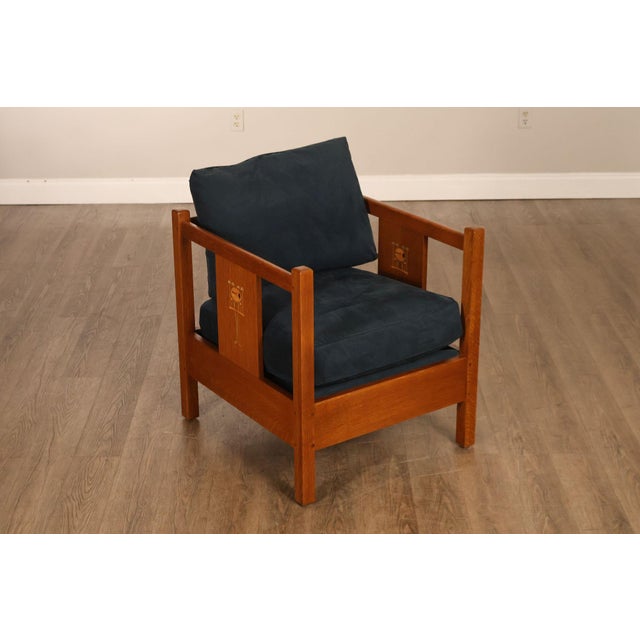 Mission Stickley Mission Harvey Ellis Pair Of Inlaid Cube Chairs For Sale - Image 3 of 18