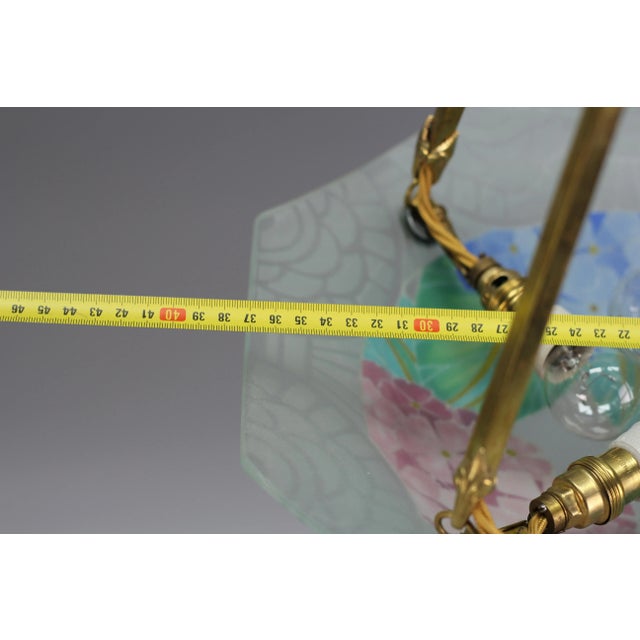 Art Deco Enameled Glass Four-Light Pendant Chandelier from Loys Lucha, 1930s For Sale - Image 14 of 18