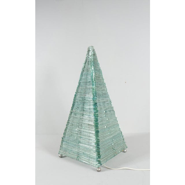 Sculptural pyramid table lamp/table light, glass, France, 1970s, handmade glass construction, one light source available,...