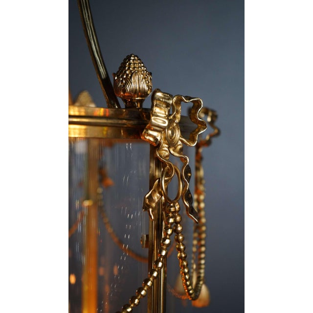 Custom Made Brass Lantern Chandelier Circular Glass Pendant Light 6 Light For Sale - Image 10 of 17