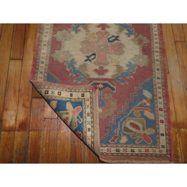 Turkish Rosy Pink and Blue Vintage Turkish Mat For Sale - Image 3 of 4