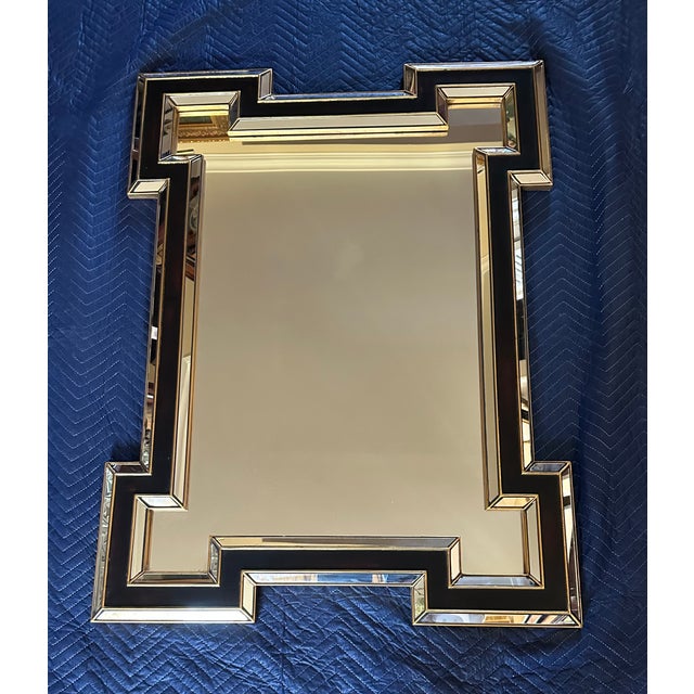1980s Art Deco Revival Style Geometric Framed Mirror With Black and Gold Accents. For Sale - Image 11 of 14