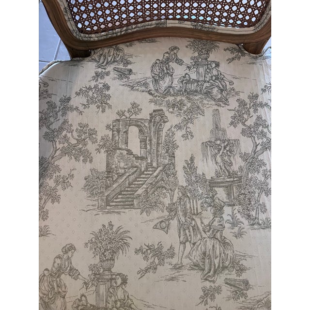 French Vintage French-Style Cane Back Bergère Armchairs With Toile Upholstery For Sale - Image 3 of 5
