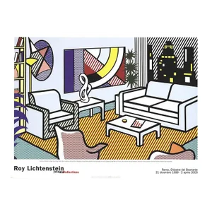 2000 Roy Lichtenstein 'Interior with Skyline, Collage for Painting' Pop Art Multicolor,Yellow,Orange,Turquoise,White Italy Offset Lithograph