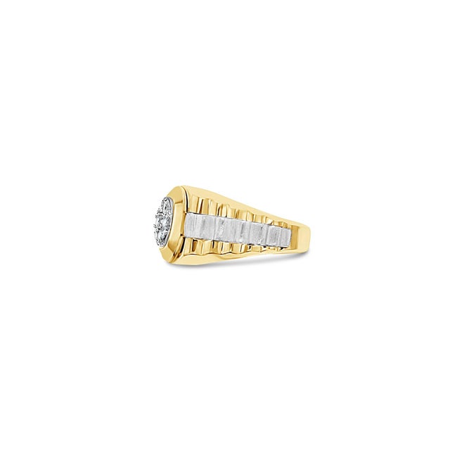 Contemporary Mens Presidential Style Diamond Cluster Ring 14k Two-Toned, Size 8 For Sale - Image 3 of 6
