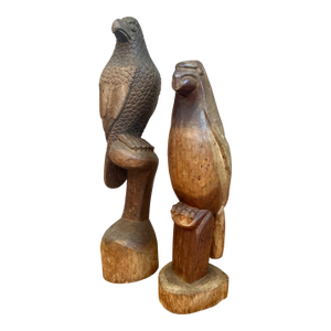 Vintage Carved Wood Bird Sculptures - A Pair