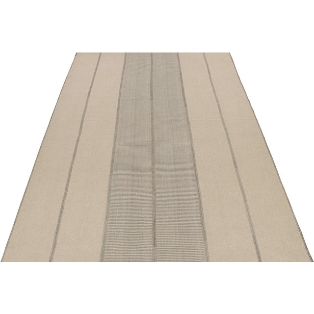 Contemporary Rug & Kilim’s Contemporary Kilim in Beige & Gray Stripes For Sale - Image 3 of 7