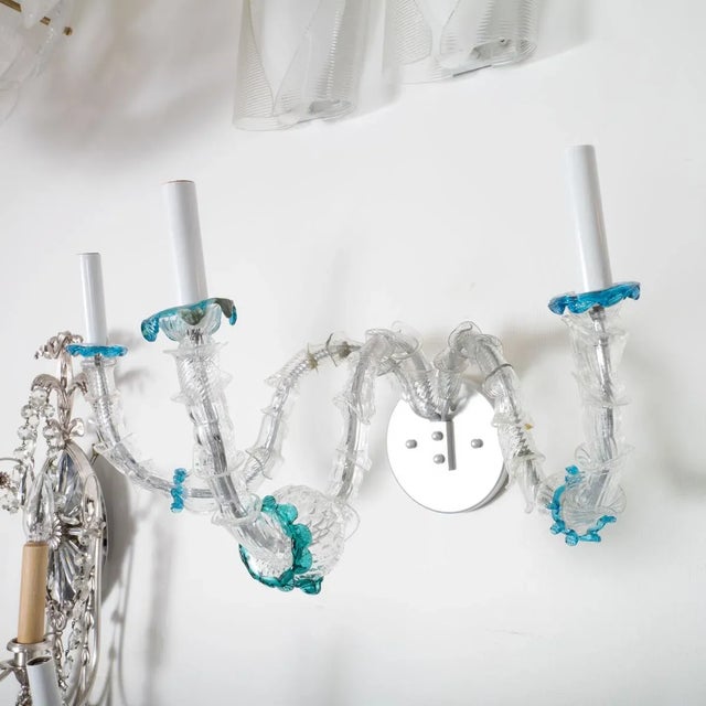 Barovier & Toso Pair of Foliate 3-Arm Glass Tendril Sconces For Sale - Image 4 of 8