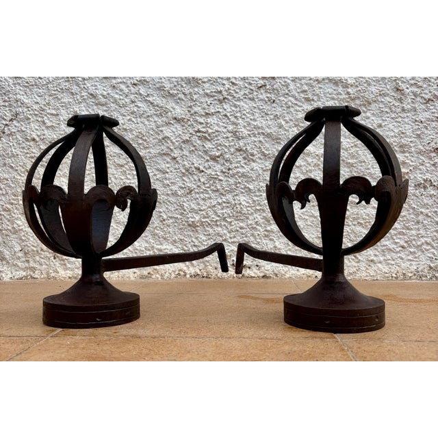 Pair of Spanish Forged-Iron Basket Andirons, circa 1900 For Sale - Image 6 of 15