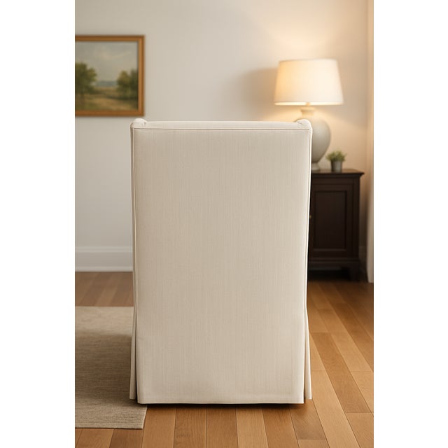 2010s Pair of Restoration Hardware Ames Slipcovered Wingback Chairs in Ivory Linen For Sale - Image 5 of 6