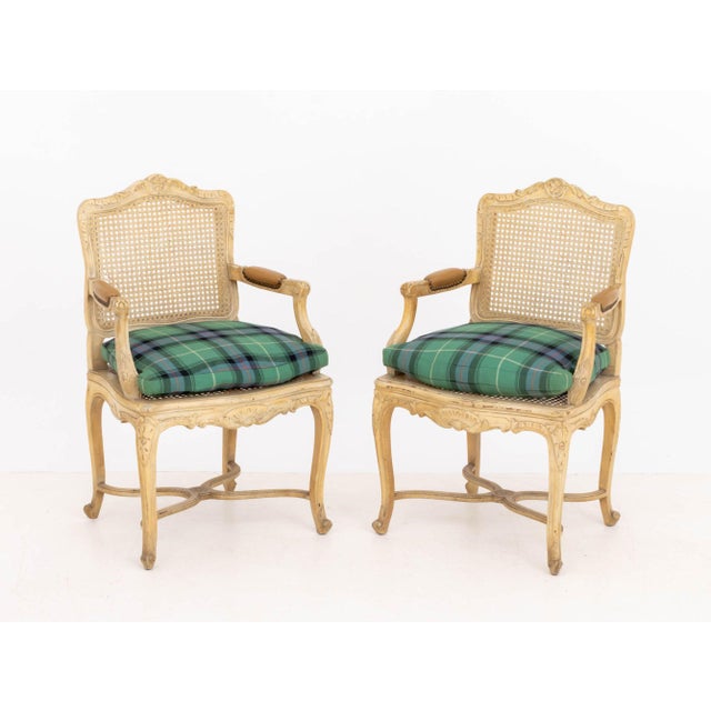 Tan Set of Four Louis XV Style Cane-Paneled Arm Chairs For Sale - Image 8 of 14